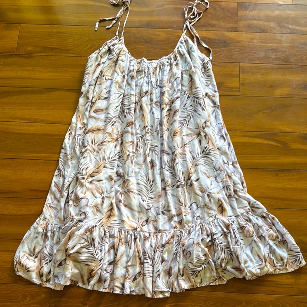 Mikoh Beige and Brown Leaf-Print Midi Dress